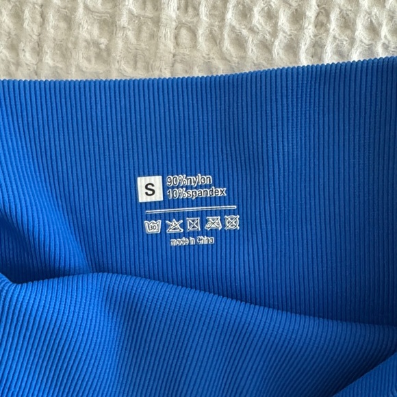 Blue Ribbed High-Waisted Shorts - Picture 3 of 3